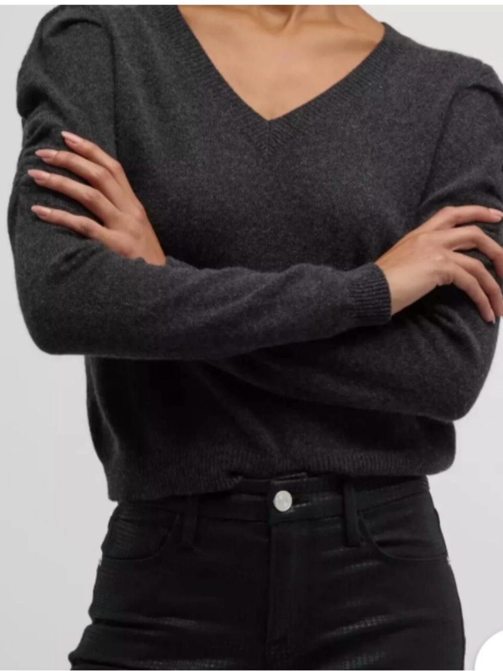Cashmere Designer V-Neck Women's Sweater - Charcoal